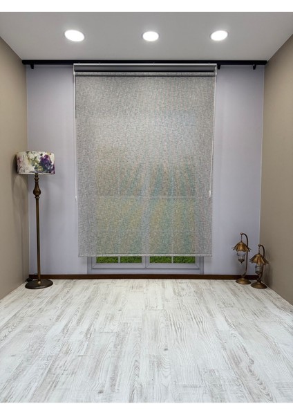 Çift Mekanizmalı Gri Çizgili Desenli Tül ve Gri Stor Perde - Ithal Mat Polyester