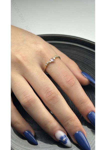 Zirkon Taşlı, Paslanmaz Çelik Yüzük 161, Altın Renk, Ayarlanabilir