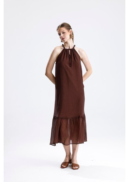 Askılı Boncuklu Kolsuz Elbise - Kahve fiyatları