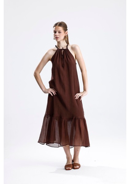 Askılı Boncuklu Kolsuz Elbise - Kahve indirimleri