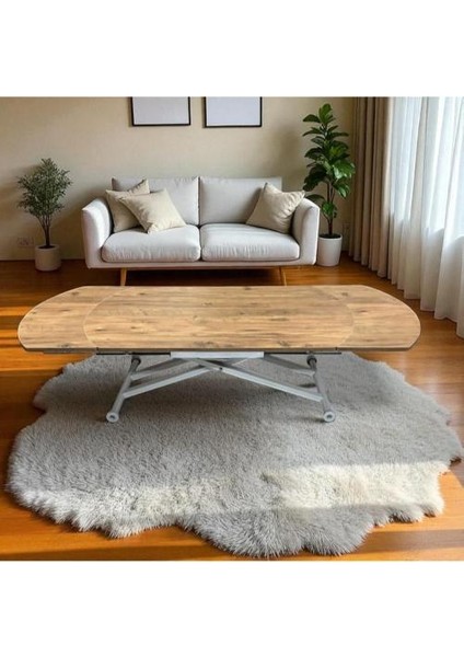 Yan Baştan Açılır Oval Akıllı Yemek Masası Mdf Tabla Alt Mekanizma Metal Beyaz Renk fırsatları