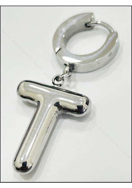 T Harfi, Balon Formlu, Paslanmaz Çelik Küpe 299, Gümüş Renk modelleri