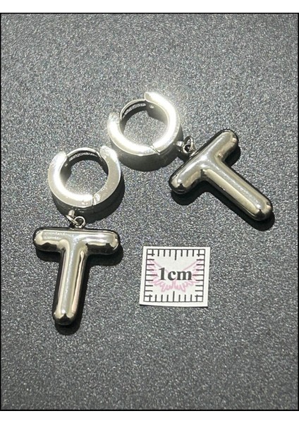 T Harfi, Balon Formlu, Paslanmaz Çelik Küpe 299, Gümüş Renk indirimleri