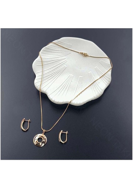 Zirkon Taşlı, Küpe Ve Kolye, Altın Kaplama Çelik Set 41, Pembe (ROSE) Renk fırsatları