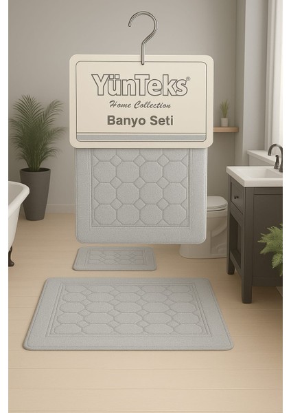Pamuk Tufting 2'li Klozet Takımı , Banyo Seti , Banyo Paspas Seti , Su Emici,petek Desen