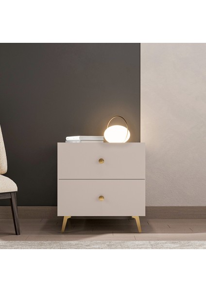 Travia 2 Çekmeceli Komodin - Bej / Traverten - 42X45X50 cm