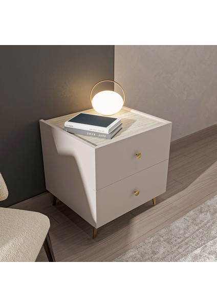 Travia 2 Çekmeceli Komodin - Bej / Traverten - 42X45X50 cm modelleri