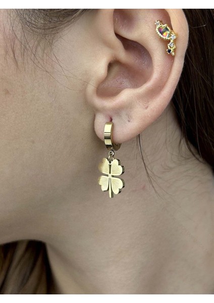 Yonca Sallantılı, Paslanmaz Çelik Küpe 347, Altın Renk