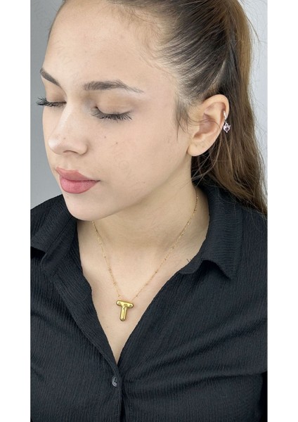 T Harfi, Balon Formlu, Paslanmaz Çelik Kolye 154, Altın Renk fiyatları