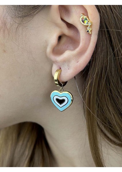 Xxx Kalp Ve Nazer Figürlü, Sallantılı, Paslanmaz Çelik Küpe 154, Altın Renk