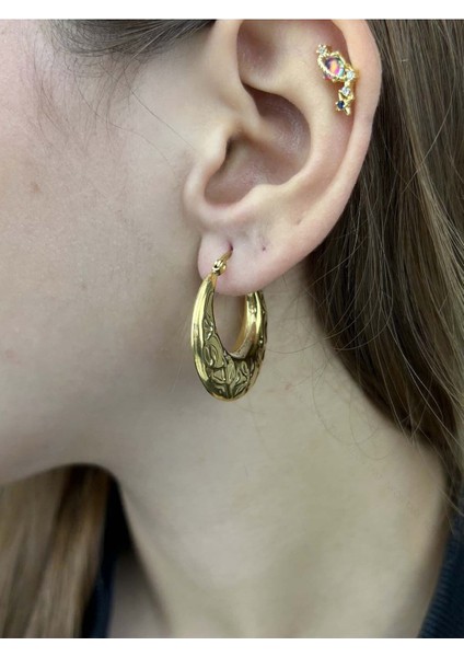 Xxx Ezme Yassı Halka Model, Paslanmaz Çelik Küpe 268, Altın Renk