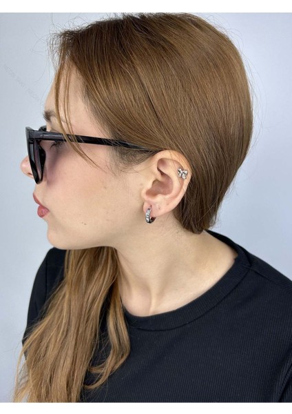 Zirkon Taşlı, Yıldız, Halka Model, Paslanmaz Çelik Küpe 545, Gümüş Renk fiyatları