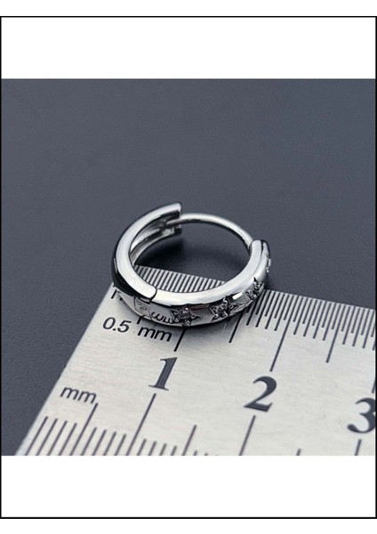 Zirkon Taşlı, Yıldız, Halka Model, Paslanmaz Çelik Küpe 545, Gümüş Renk fırsatları