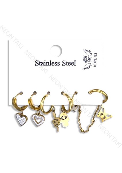 Çoklu Küpe, Zirkon Taşlı, Paslanmaz Çelik Küpe 83, Altın Renk fiyatları