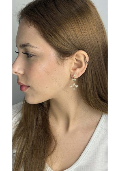 Zirkon Taşlı, Geometrik Tasarım Küpe, Paslanmaz Çelik 605, Altın Renk fiyatları