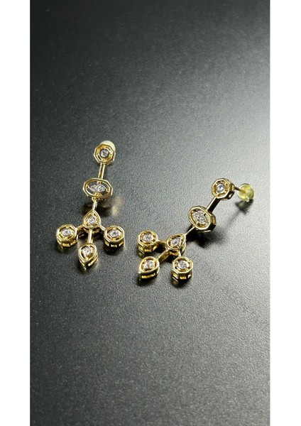 Zirkon Taşlı, Geometrik Tasarım Küpe, Paslanmaz Çelik 605, Altın Renk modelleri