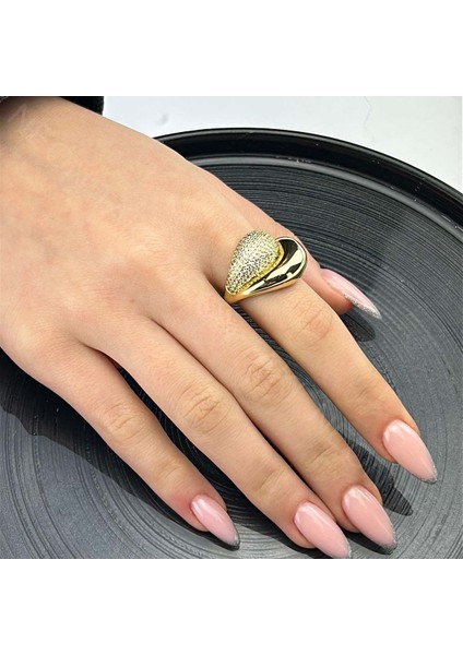 Zirkon Taşlı, Yüzük 136, Altın Renk, Ayarlanabilir