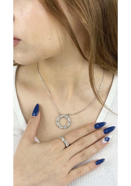 Xo Figürlü, Kolye Ve Yüzük Seti 34, Kasa Gümüş Renk, Figür Altın Renk