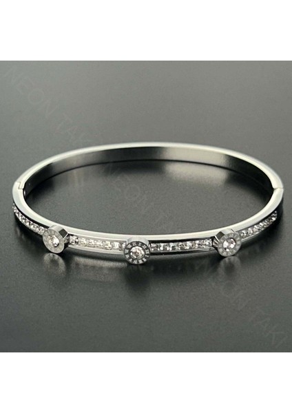 Zirkon Taşlı, Paslanmaz Çelik Kelepçe Bileklik 133, Gümüş Renk modelleri