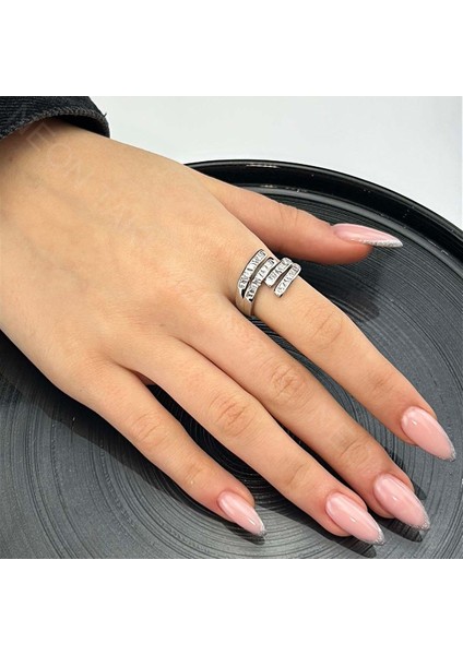 Yüzük, Zirkon Taşlı, Kararmayan Çelik, Ölçü Ayarlanabilir, Gümüş Renk, Model46
