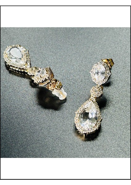 Zirkon Taşlı, Sallantılı, Altın Kaplama Paslanmaz Küpe 446, Pembe (ROSE) Renk modelleri