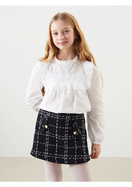 Lcw Kids Ekru Bisiklet Yaka Dokulu Kız Çocuk Bluz