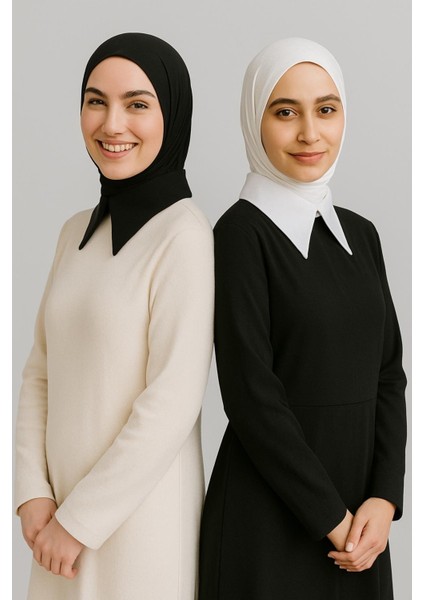 Mırach 2'li Paket Tek Sade Yaka - Siyah ve Beyaz