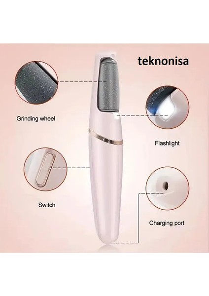 USB Şarj Edilebilir Elektrikli Ayak Pedikür Aleti Şık Beyaz Altın Vurgularla, Pürüzsüz Ayak Rulo B