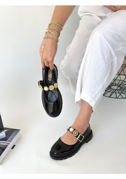 Okira Premium Siyah Rugan Oxford Babet Ayakkabı