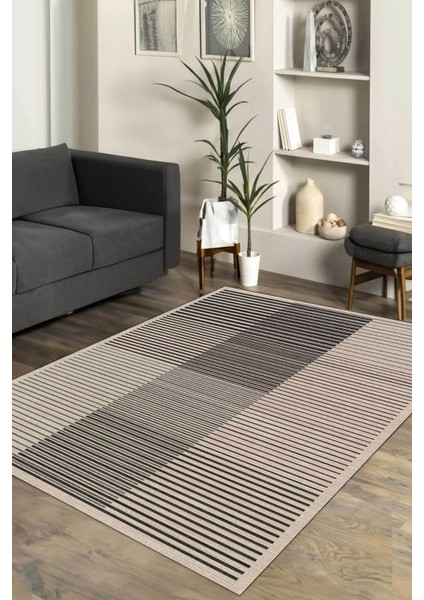 Dijital Kaymaz Yıkanabilir Modern Çizgili Salon Halısı Mutfak Halısı Koridor Halısı Yolluk DC-7204 Vizon