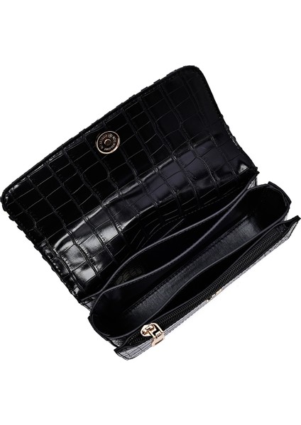 Kadın Siyah Uzun Askılı Baskılı Çapraz Çanta 25ABD243214