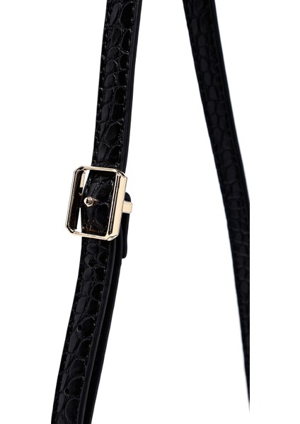 Kadın Siyah Uzun Askılı Baskılı Çapraz Çanta 25ABD243214