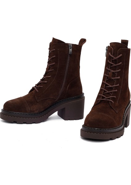 Kadın Kahverengi Fermuarlı Kalın Topuklu Süet Deri Postal Bot 25WFD141110 modelleri