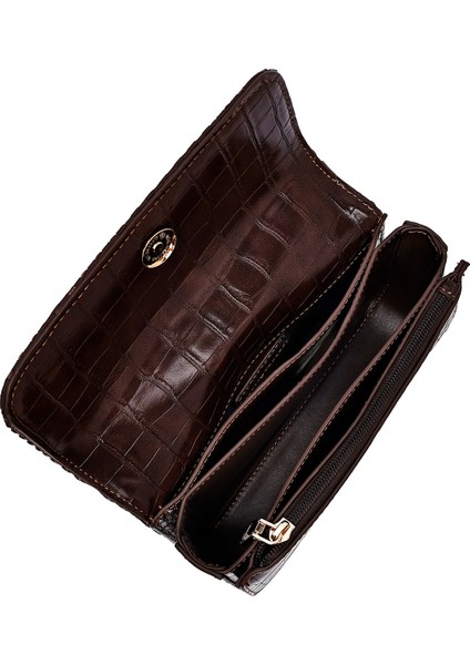 Kadın Kahverengi Uzun Askılı Baskılı Çapraz Çanta 25ABD243214