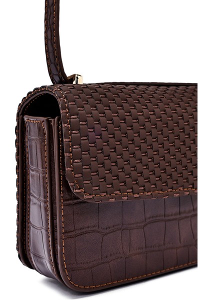 Kadın Kahverengi Uzun Askılı Baskılı Çapraz Çanta 25ABD243214