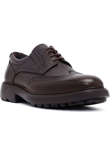 Erkek Kahverengi Bağcıklı Kalın Tabanlı Deri Casual Ayakkabı 25WFD7509FT