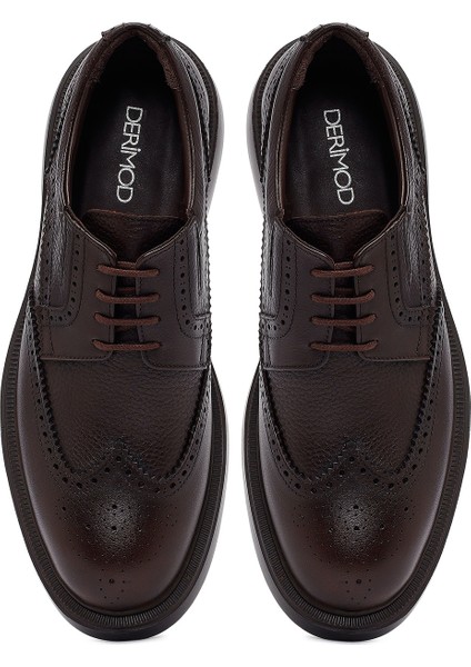 Erkek Kahverengi Bağcıklı Kalın Tabanlı Deri Casual Ayakkabı 25WFD7509FT