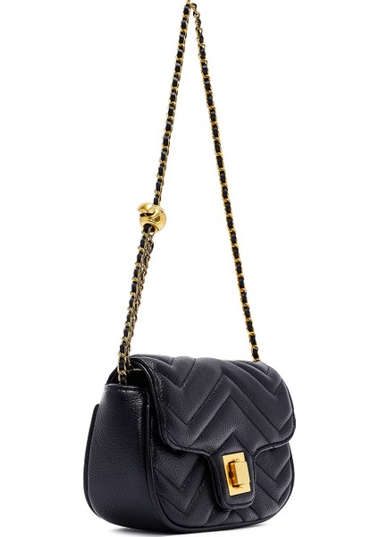 Kadın Siyah Uzun Askılı Kapitone Mini Çapraz Çanta 25ABD2430KP