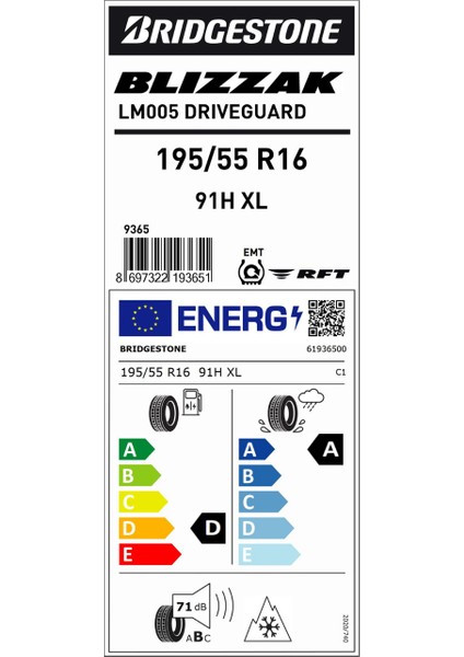 195/55 R16 91H Xl Rft Blizzak LM005 Driveguard Oto Kış Lastiği (Üretim Yılı:2025) fiyatları