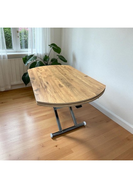 Yan Baştan Açılır Oval Akıllı Yemek Masası Mdf Tabla Alt Mekanizma Metal Krom Kaplama fiyatları