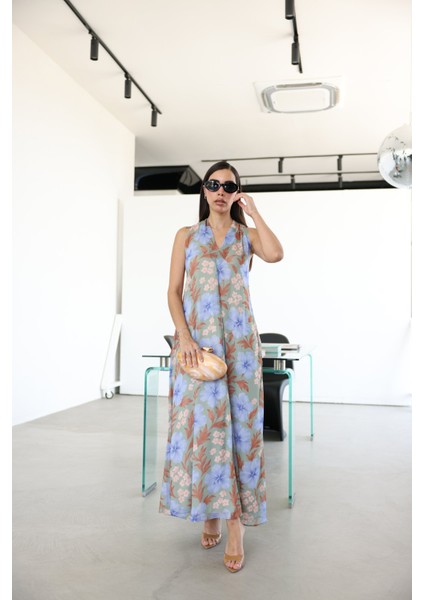 Çiçek Desenli Üzeri Tül Ayarlanabilir Askılı Elbise indirimleri