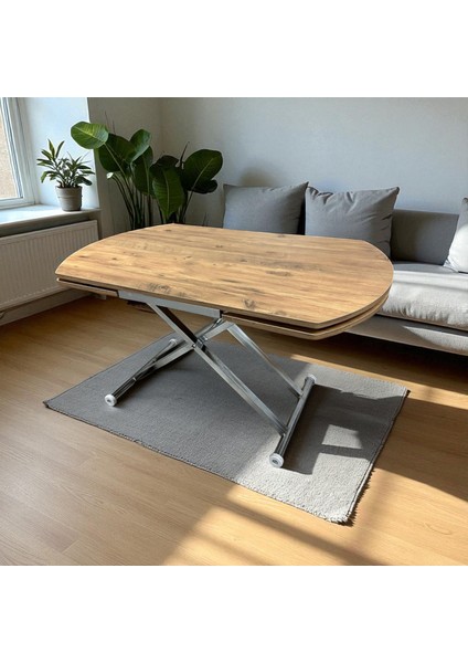 Yan Baştan Açılır Oval Akıllı Yemek Masası Mdf Tabla Alt Mekanizma Metal Krom Kaplama fırsatları