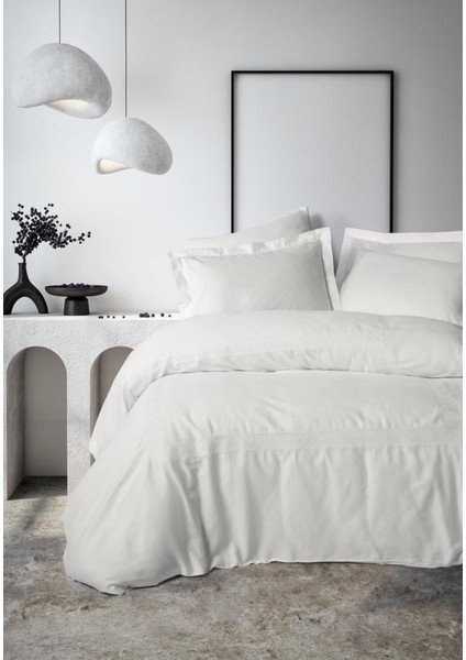 Nakışlı Çift Kişilik Saten Nev Takımı Galant Beyaz