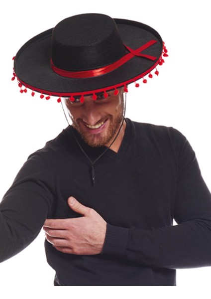 Kırmızı Ponponlu Siyah Renk Yetişkin Ispanyol Şapkası fiyatları
