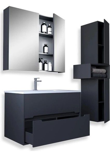 Madrid 65 cm Antrasit MDF Banyo Dolabı Seti ve Boy Dolabı fiyatları