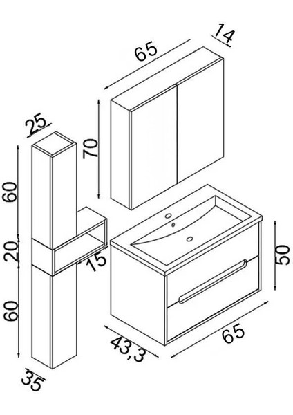 Madrid 65 cm Antrasit MDF Banyo Dolabı Seti ve Boy Dolabı indirimleri