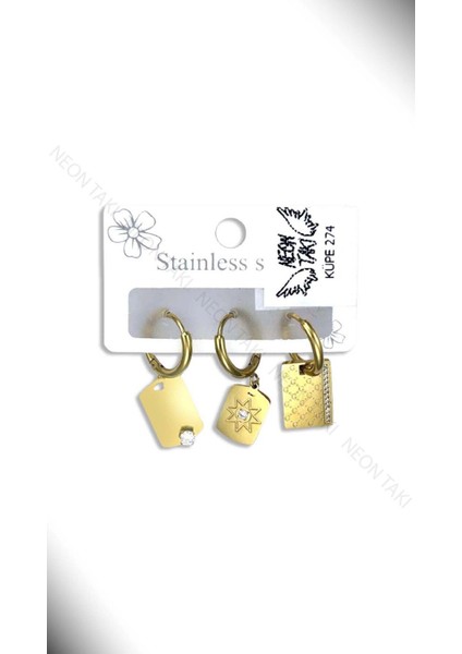 Çoklu Küpe, Sallantılı, Zirkon Taşlı, Paslanmaz Çelik Küpe 274 Altın Renk fiyatları