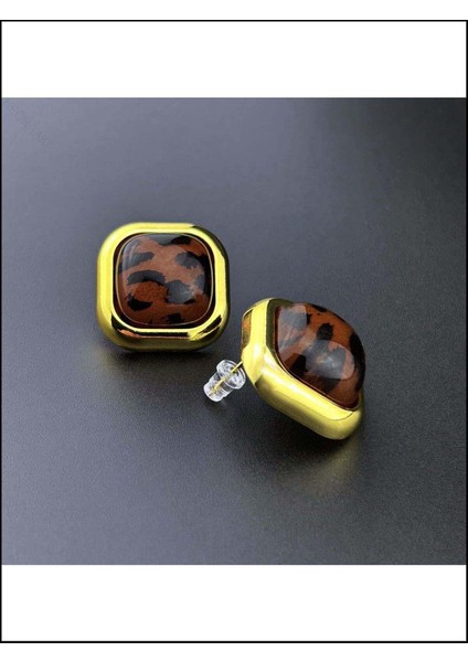 Leopar Desenli, Kare Model, Küpe 572, Kasa Altın Renk modelleri