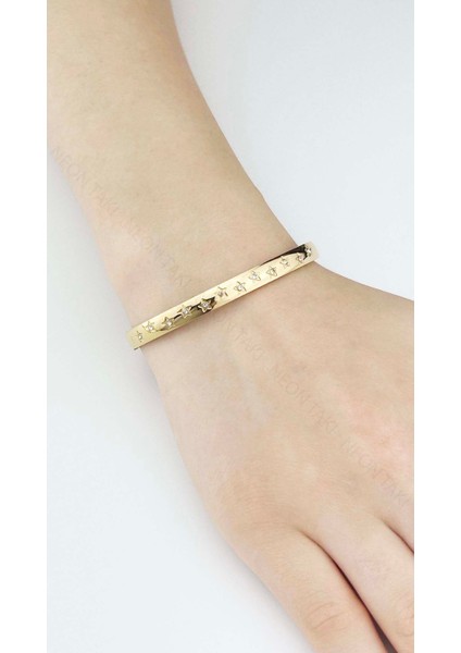 Kelepçe Bileklik, Zirkon Taşlı, Kararmayan Paslanmaz Çelik, Yıldız Detaylı, Altın Renk, Model178 fiyatları