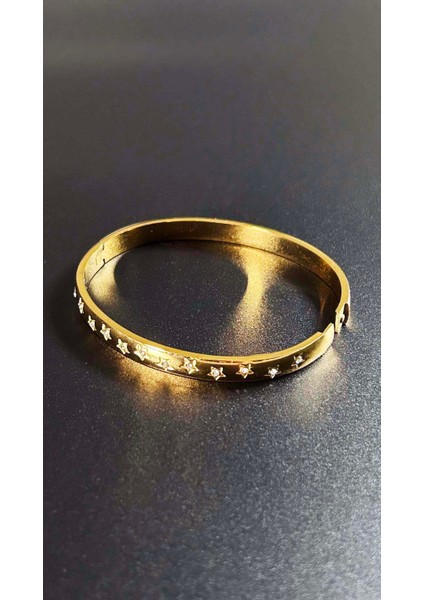 Kelepçe Bileklik, Zirkon Taşlı, Kararmayan Paslanmaz Çelik, Yıldız Detaylı, Altın Renk, Model178 modelleri